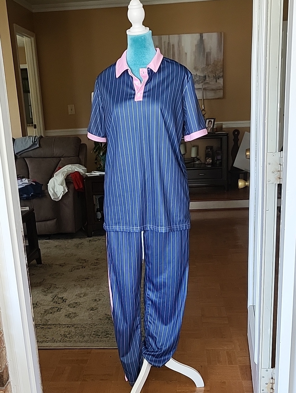 Navy & Pink Striped Unisex Jogging Set